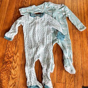 Teal Cloud Island pajama set - geometic & llamas - 3-6 months